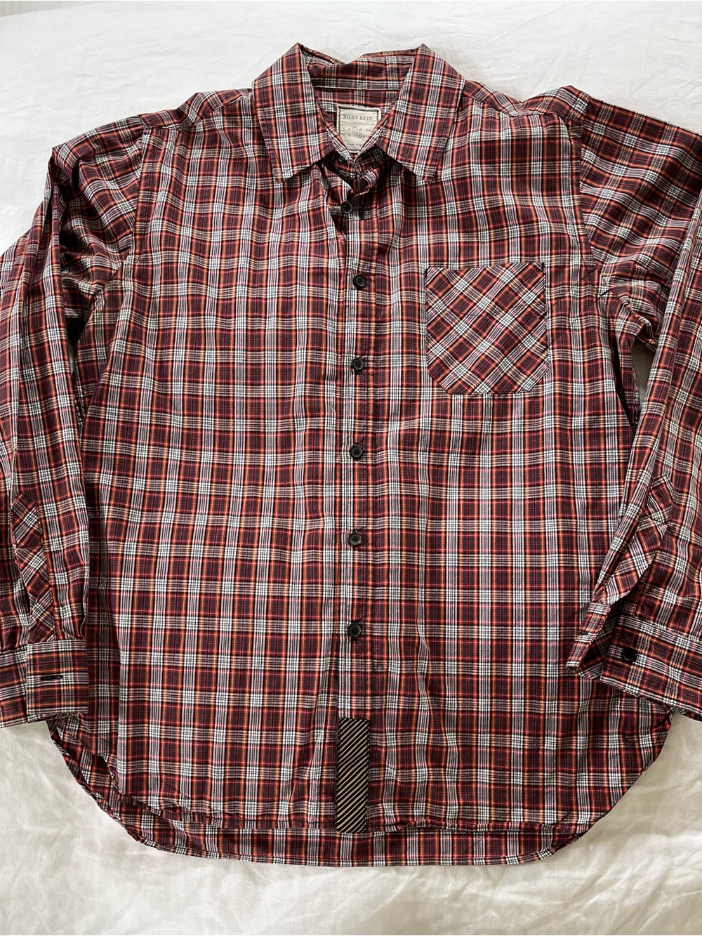 Billy Reid Orange and White Plaid Button-Down Shirt